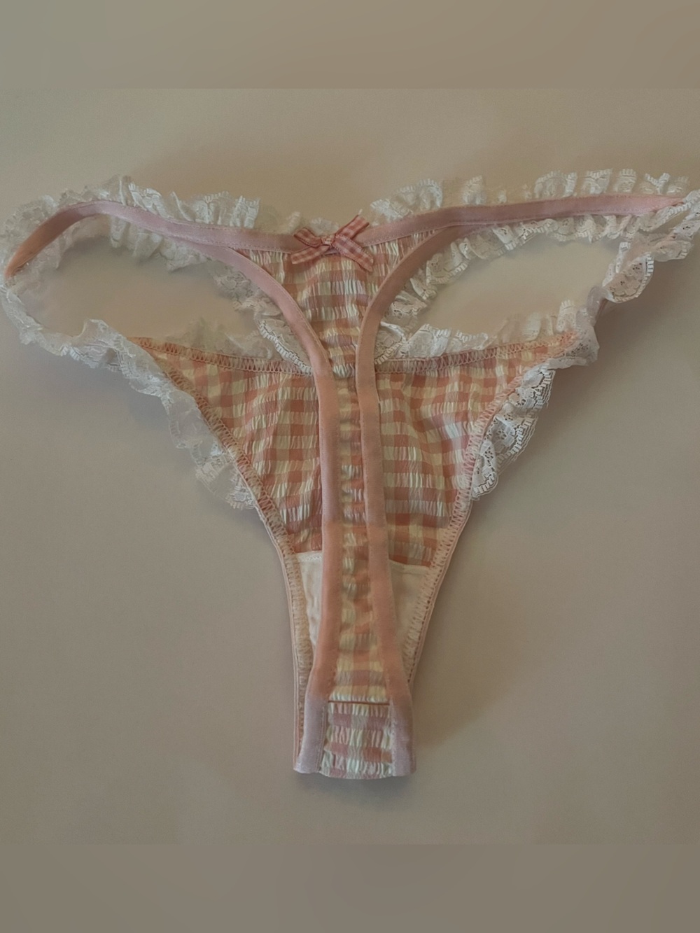 For Love and Lemons FL&L Pink Gingham Summer thong Size S - Picture 3 of 4